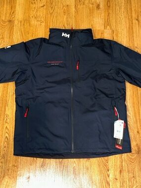 HELLY HANSEN CREW HOODED MIDLAYER JACKET NAVY BLUE STYLE 34442 597 MEN’S XL READ